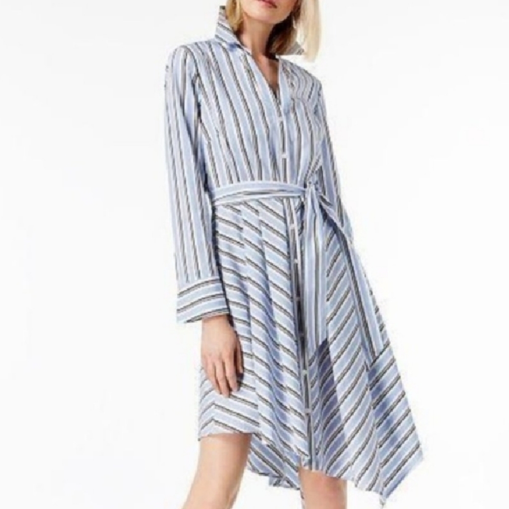 INC. Petite Striped Asymmetrical Dress